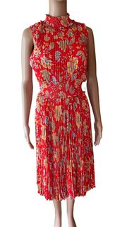 Saffron Sun Print Pleated Midi Dress