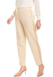 💕ST. JOHN💕 Houndstooth Jacquard Wool-Blend Knit Slim Crop Pants Camel & Ecru L