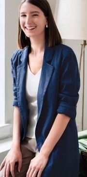 M.M Lafleur Imogen Linen Stretch Long Jacket Blueberry Blue Navy