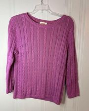 Talbots M Cable Knit 100% Cotton Crew Neck Sweater Pink Rose Color Comfy Cozy