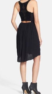 Black Swan black high-low racerback cutout dress with laser-cut suede back Large