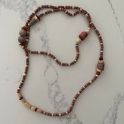 Wooden Beaded 43" Long Necklace in Rust, Brown, and Ivory