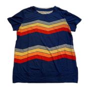 Multicolor Stripe Side Split T Shirt Blue Women Size Medium NWOT