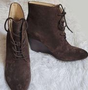 Isaac Mizrahi Live Andrea Size 8 Brown Leather Suede Wedge Ankle Booties