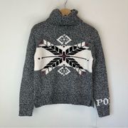 Polo  Turtleneck Snowflake Nordic Fair Isle Sweater Wool Apres Ski Skiing