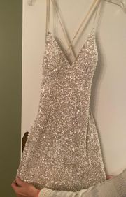 Silver Sequins Prom Dress