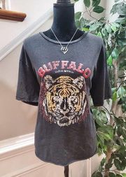 Buffalo David Bitton Women's Black Cotton Round Neck Short Sleeve Top Shirt L/G