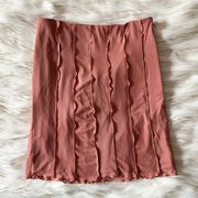 Dusty Rose Mauve Pink Mesh Lettuce Hem Body Con Mini Skirt Sz S