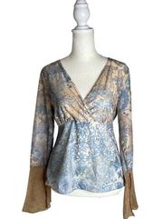 Y2K Fairycore Lace Flutter Sleeve Top In Blue Floral Self Esteem