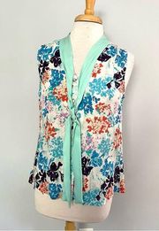 Annie Griffin Colorful Floral Silk Button Down Blouse Top size S