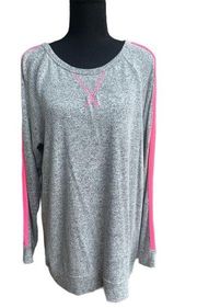 Pep In My Step Stripe Pullover Top- Heather Grey with Neon Pink Stripes