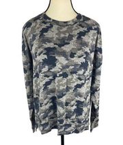 BP Women’s Blue Camo Long Sleeve Round Neck Comfy Sweatshirt Top Size : M