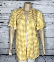 Agnes & Dora XL Golden Yellow & White Plaid Check Open Front Rayon Knit Cardigan