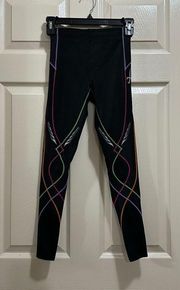 joint support leggings black with multi color design size XS