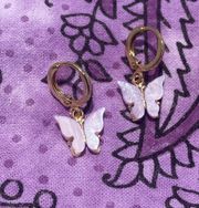 Purple Butterfly Huggy Hoop Earrings 14k Gold