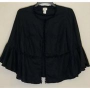 Chico’s Jacket Black 3/4 Bell-Sleeve Raw Hem Size 0 (Small) Linen Artsy