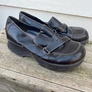 Vintage 90s Y2K LEI Brown Chunky Platform Clogs Faux Strap