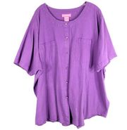 Woman Within Plus Size 4X Top Purple Short Sleeve Button Down Pockets 1166