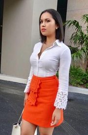 NWT Victoria Beckham Tarjeta Orange Scallop Pocket Stretch Knit Mini Skirt L