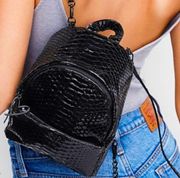 Victoria Secret Black Embossed Python Print Mini Backpack