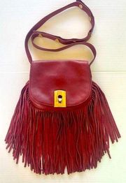 BOTKIER Clinton red/maroon Leather Fringe Saddle Crossbody Shoulder Bag