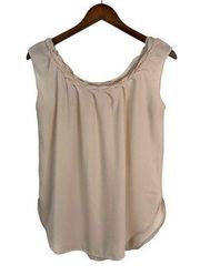 Catherine Malandrino Women's Beige Braided Rounded Neck Sleeveless Chiffon Top