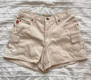 90s vintage light khaki cargo shorts by  jeans