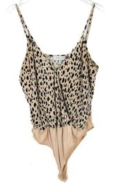 WAYF Surplice Ribbed Cheetah Print Bodysuit SleevelessSize XL EUC L2443