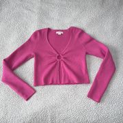 Pink Ribbed Crop Keyhole Sweater 