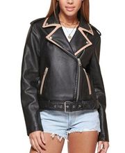 NWT Levi’s Faux Leather Black Moto Jacket Contrasting Trim Women’s Large $120