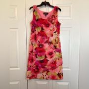 R & M Richards Dress Floral Pink Red Purple Tiered Size 16