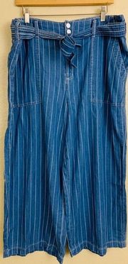Seven7 Blue Striped Cotton Wide Leg Pants Size 16