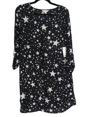 Decree Womens Size L Oh My Stars Black White Shirt Dress Roll Tab Sleeve NEW