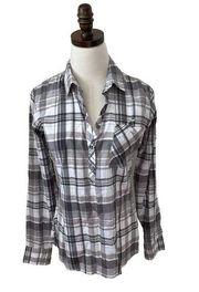 Kuhl Shirt Spektra Plaid Size Small Brown Blouse Collared Pocket Button Tunic‎