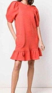 NWOT Ulla Johnson Landry Orange Puff Sleeve Ruffle Hem Sweatshirt Dress Small