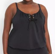 Lane Bryant Cacique Swim No-Wire Lace Up Blouson Swim Tankini Top Black Size 20