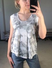 Generation Love: Suede Lace up Gray linen Camo Tank