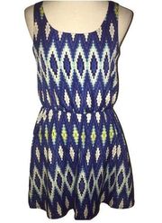 MY MICHELLE BLUE MULTICOLOR ABSTRACT DESIGN ELASTIC WAIST DRESS MEDIUM