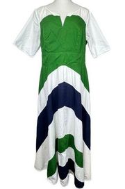 Eshakti Chevron Colorblock Poplin Maxi Dress White Blue Green Pockets XL 16