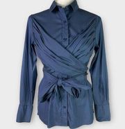 Express Wrap Around Poplin Button Down Shirt (Blue) - XS