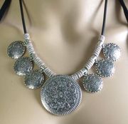 🌸 BOHEMIAN NECKLACE SILVER TRIBAL  BOHO CHIC CELTIC CIRCLE LEATHER TURKISH