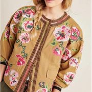 Anthropologie Women XS Bomber Jacket, Embroidery Floral Boho Floral Bohemian