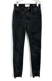 Le Skinny De Jeanne Washed Black Tulip Mid-Rise Cut Hem Skinny Jeans 24