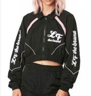 NEW LF The Brand Black Pink Windbreaker Cropped Bomber Jacket Size Small