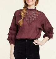 Frye Sassafras Lace Collar Diya Long Sleeve Keyhole Blouse Top Women’s Size Med