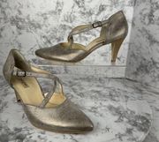 Paul Green Women Nuance Cross Strap Pump Shoes 5.5UK 7.5US Gray Metallic Leather
