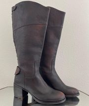 Dark Brown Red Leather Loretta Tall Knee High Riding Heeled Boots