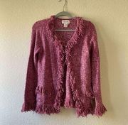 Vintage y2k pink fringe knit cardigan size small