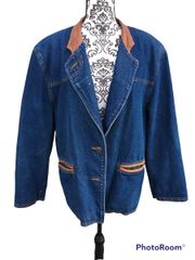 Vintage 80s 90s  Denim Leather Lined Jacket Chore Western L