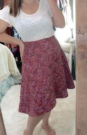 Elevenses by Anthropologie pink flare skirt tweed wool blend size 6